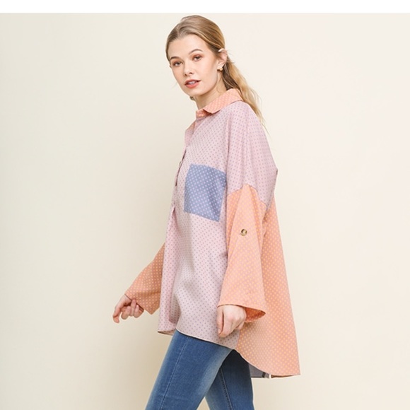 Polka dot color block blouse - Picture 2 of 3